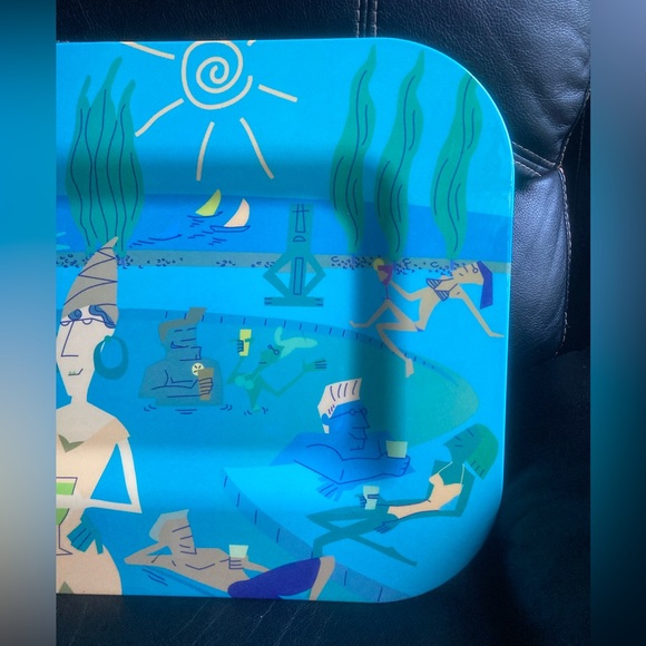 Home Turquoise Art Deco Beach Scene Heavy Duty Large Melamine Serving Platter - Picture 4 of 15